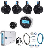 Rockville RGHR2 Marine Bluetooth Receiver+Remote+4 8" Wakeboards+4-Ch Amplifier