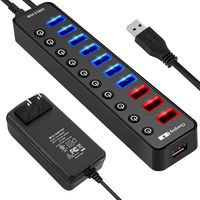 KINFAYV Powered USB 3.0 Hub, USB 3.0 Data Hub 11 Port - 7 USB 3.0 Data Transfer Ports + 4 Smart Charging Ports with Individual On/Off Switches & 12V/4A Power Adapter USB Hub 3.0 Splitter