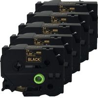 NEOUZA 5PK Compatible for Brother P-Touch Laminated Tze TZ Label Tape Cartridge 24mm x 8m (TZe-354 Gold on Black)
