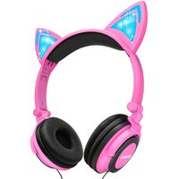LOBKIN Kids Headphones Over Ear, Light Up Wired Adjustable Headphones On Ear, Cat Ear Headset, 3.5mm Aux Jack, Led Glowing Headphones for Kids Girls Boy School Supplies, Baby Cosplay Fans Toddlers
