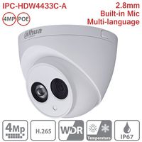 Dahua 4MP IP Camera IPC-HDW4433C-A 2.8mm Indoor Dome Security Camera Built-in Mic for Audio IR Night Vision H.265 IP67 ONVIF