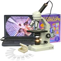 40X-2500X Advanced Home School Compound Microscope + 1.3MP Camera, Slides & Book