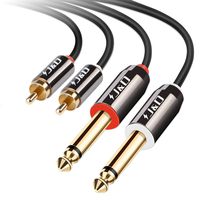 J&D 2 x 6.35 mm to 2RCA Cable, Gold-Plated [Copper Shell] [Heavy Duty] 2X 6.35mm 1/4'' Male TS to 2 RCA Male Stereo Audio Adapter Cable - 6 Feet