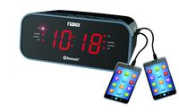 NAXA Electronics NRC-182 Dual Radio Alarm Clock, 2 USB Ports, Stream Audio Wirelessly via Bluetooth, Connect Smartphones, Tablets, Other Audio Devices, Black