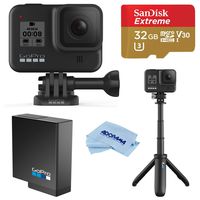 GoPro HERO8 Black, Waterproof Action Camera with Touch Screen 4K UHD Video 12MP Photos, Bundle with GoPro Shorty Mini Extension Pole/Tripod, Battery, 32GB microSD Card, Microfiber Cloth