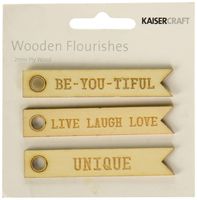 Kaisercraft FL493 Laser Cut Wood Flourish, Word Flags, Unique, 3-Pack
