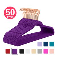 MIZGI Premium Velvet Hangers (Pack of 50) Heavyduty - Non Slip - Velvet Suit Hangers Dark Purple - Copper/Rose Gold Hooks,Space Saving Clothes Hangers