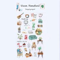32PCS in One Sheet Original Designed Mini Stickers, Doraking Cute Home Furniture Stickers Decals for Scrapbook(Warm Homeland, 32PCS/Pad)