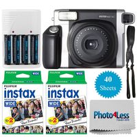 Fujifilm INSTAX Wide 300 Instant Film Camera + 2X Fujifilm Instax Wide Instant Film Twin Pack (40 Exposures) + 4 AA Batteries & White Charger + Photo4Less Cleaning Cloth - Accessory Bundle