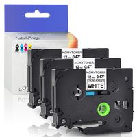 KCMYTONER 12mm (1/2") x 8m Laminated Label Tape Compatible for Brother TZ S231 TZS231 TZ-S231 TZe-S231 TZeS231 Extra Strength for P-Touch PT-6100 PT-D200DA Printer (Black on White, 3 Pack)