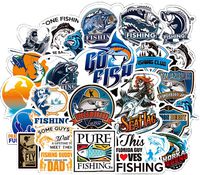 Honch Vinyl Go Fishing Stickers 50 Pcs Pack Blue Stickers Fly Fishing Decals Bass Fishing Stickers for Laptop Ipad Car Luggage Water Bottle Helmet Truck
