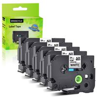GREENCYCLE 5 Pack 1" 24mm Black on White Label Tape TZe251 TZe-251 TZ-251 TZ251 Standard Laminated Cassettes Compatible for Brother P Touch PTD600 PTP750W PTP700 PTE500 PT1400 Label Makers