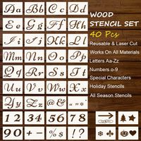 Stencils Letter and Number for Painting on Wood Stencils Large Alphabet Signs Calligraphy Font Upper and Lowercase Stencils for Art and Craft,Signage, Bistro, Drawing (40Pcs)