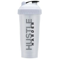 GOMOYO Motivational Quotes on Performa Perfect Shaker Bottle, 28oz Classic Protein Shaker Bottle, Actionrod Mixing Technology, Dishwasher Safe, Leak Proof (Hustle Harder - White - 28oz)