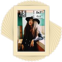 Mat Board Center, Pack of 15, 5x7 Ivory Turret Photo Mats, White Core Bevel Cut, for 4x6 Pictures (5x7, 15-Pack Mats)