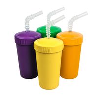 Re-Play Made in The USA 4pk Straw Cups with Reversable Reusable Straw for Baby, Toddler, and Child Feeding - Kelly Green, Amethyst, Sunny Yellow, Yellow (Mardi Gras+)