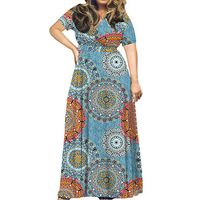 Sakoid Stylish Womens Summer Plus Size Dress Loose Plain Floral Print V Neck Split Cotton Split Up Long Maxi Dress(Blue,XXXXXL)