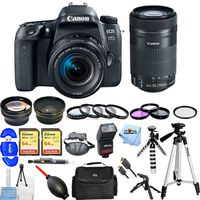Canon EOS 77D DSLR Camera with 18-55mm and 55-250mm Lenses Kit MEGA Bundle with 2X 64GB SD Cards, Flash, Tripods, Filter Kits + Much More [International Version]