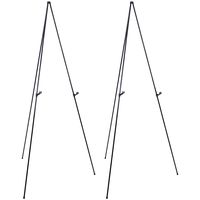 U.S. Art Supply 63" High Steel Easy Folding Display Easel (Pack of 2 Easels) - Instantly Collapses, Adjustable Height Display Holders - Portable Tripod Stand, Presentations, Signs Posters, Holds 5 lbs