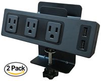 Edge Mount Desktop Power Center - 3 Outlets & 2 USB 3.1 Amp Ports (Pack of 2) (Black)