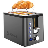 2 Slice Toaster, Hosome Stainless Steel Bread Toaster with 6 Browning Settings, Extra Wide Slot Toaster with Warming Rack,LED Display,Bagel/Defrost/Reheat/Cancel Function,800W, Ash Black
