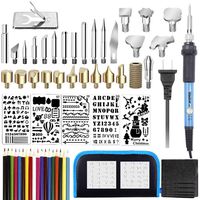 Vastar 48pcs Wood Burning Kit - Soldering Iron, Temperature Adjustable with Wood Burning Pen + Embossing/Carving/Soldering Tips, 5 Stencils,12 Pencils,Stand & Sharpener (Blue)