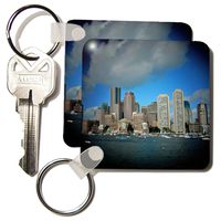 3dRose Boston Downtown Skyline in Spotlight - Key Chains, 2.25 x 4.5 inches, set of 2 (kc_21730_1)
