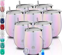 ALBOR Triple Insulated Wine Tumbler with Lid Stainless Steel 12 Oz Tumbler Glitter Blush (8 Pack)