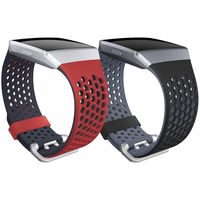 SKYLET Compatible with Fitbit Ionic Bands, 2 Pack Soft Silicone Breathable Replacement Wristband Compatible with Fitbit Ionic Smart Watch with Buckle (No Tracker)[Black-Gray&Orange Red-Black, Small]