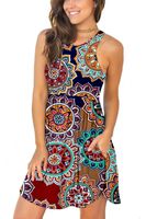 Women's Summer Casual T Shirt Dresses Swimsuit Cover Ups with Pockets Round Floral Navy Blue Small