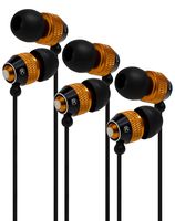 Bastex Universal Gold Earphone/Ear Buds (3 pk),3.5mm Plug, Bass Stereo Headphones in-Ear,Tangle Free Cable, with Built-in Microphone Earbuds for iPhone iPod iPad Samsung Android Mp3 Mp4 and More