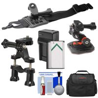 Essentials Bundle for Sony Action Cam HDR-AS50, AS200, AS300, FDR-X1000V & X3000 Camcorder with Bike Handlebar, Curved Helmet & Arm Mounts + Battery & Charger + Case + Kit