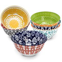 Annovero Cereal Bowls - Set of 6 Porcelain Bowls for Soup, Salad, Rice, or Pasta, 6.25 Inch Diameter, 23 Fluid Ounce (2.75 Cup) Capacity