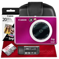Canon Ivy CLIQ+ Instant Camera Printer (Ruby Red) + 30 Sheets Photo Paper + 16GB SD Card + Case + Premium Accessories Bundle (USA Warranty)