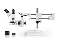 Vision Scientific VS-5FZ-IFR07 Simul-Focal Trinocular Zoom Stereo Microscope,10x WF Eyepiece,0.7X-4.5X Zoom,3.5X-90x Magnification,0.5X & 2X Auxiliary Lens, Double Arm Boom Stand, 144-LED Ring Light