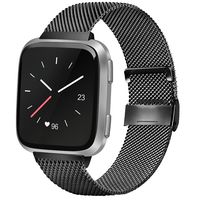 AK Metal Bands Compatible for Fitbit Versa Smartwatch Stainless Steel Mesh Loop Wristband Accessories for Fitbit Versa Special Lite Edition (Without Tracker) (Small, 01 Black)