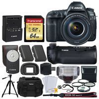 Canon EOS 5D Mark IV DSLR Camera + EF 24-105mm f/4L is II USM Lens +Battery Grip + 64GB Memory Card + Canon Battery LP-E6N + Camera Case + Quality Tripod + TTL Flash + Full Frame Accessory Bundle