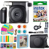 Fujifilm Instax Wide 300 Instant Film Camera (Black) (USA) with Wide Fuji Film (20 Shots) + Accessories Kit Bundle + Case with Strap + 4 Filter Lens + Assorted Frames + Photo Album + Sticker Frames