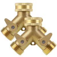 Eastrans 2-Way Heavy Duty Brass Hose Splitter Garden Hose Connector with Comfort Grip - Hose Spigot Adapter 2 Valves (2 Pack)