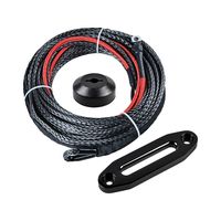 1/4" x 50' Black Synthetic Winch Rope w/ 41" Heat Guard + Black CNC Machined 6061 Aluminum Hawse Fairlead + Black Rope Stopper