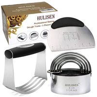 HULISEN Stainless Steel Pastry Scraper, Dough Blender & Biscuit Cutter Set (3 Pieces/ Set), Heavy Duty & Durable with Ergonomic Rubber Grip, Professional Baking Dough Tools, Gift Package