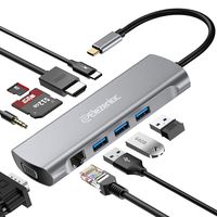 USB C Hub, USB C Adapter 10-in-1 Type C Hub with 4K USB C to HDMI, VGA, 3 USB 3.0, SD/TF Card Reader, Ethernet, 87W USB-C Power Delivery, Audio Jack for MacBook Pro, Type C Laptop, Nintendo Switch