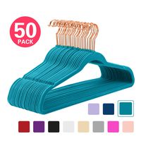 MIZGI Premium Velvet Hangers (Pack of 50) Heavyduty - Non Slip - Velvet Suit Hangers Teal - Copper/Rose Gold Hooks,Space Saving Clothes Hangers