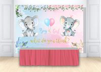 HUAYI Pink and Blue Elephant Photography Background Baby Shower Gender Reveal Backdrop Girl or Boy Party Banner Decoration Cake Table Banner Photo Booth Props 7x5ft W-2209
