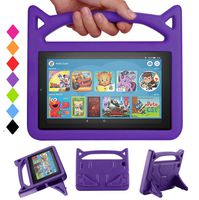 All-New 7 Tablet Case for Kids-SHERBORN Kids Shockproof Foam [Kids Friendly] Case with Stand Cat Ear Handle Kids Cover for 7 Tablet (Compatible with 9th Generation 2019 & 7th Generation 2017)-Purple