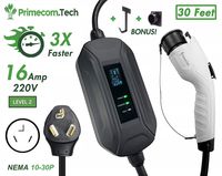 PRIMECOM Level 2 EV Charger 220/240V, 16A, 30ft & 50ft, Portable EVSE Electric Vehicle Charging Cable Compatible with Bolt Volt Leaf BMW i3 Fiat 500e Clarity NIRO Prius (30 Feet, 10-30P)