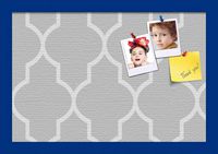 ArtToFrames 18x12 Custom Cork Bulletin Board. This Quatrefoil Light Grey Pin Board Has a Fabric Style Canvas Finish, Framed in Blue Stain on Beech (PinPix-582-18x12_0066-81792-YBLU)