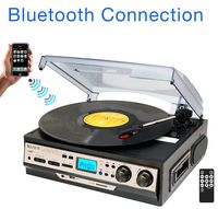 Boytone BT-27R-C Bluetooth connection 3-Speed Stereo Turntable, 2 built in Speakers Digital LCD Display AM/FM Radio, USB/SD/AUX+ Cassette/MP3 & WMA Playback /Recorder & Headphone Jack + Remote control