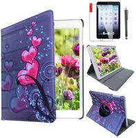 Ipad Case 360 Degrees Rotating Stand Leather Magnetic Smart Cover Case for Ipad 2/3/4 Generation Case with Bonus Screen Protector, Stylus and Cleaning Cloth (Heart shap Design)