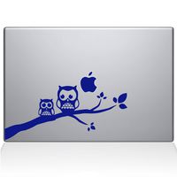 The Decal Guru Two Owls on a Branch Decal Vinyl Sticker, 12" MacBook, Dark Blue (2353-MAC-12M-DB)